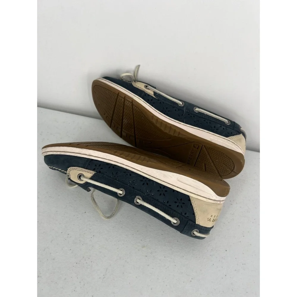 Sperry Top-Sider Womens 8.5M Navy Blue Perforated Leather Boat Shoes 9265919 - Picture 5 of 9